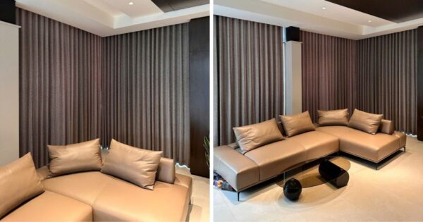 Giá rèm vải phòng ngủ màu xanh