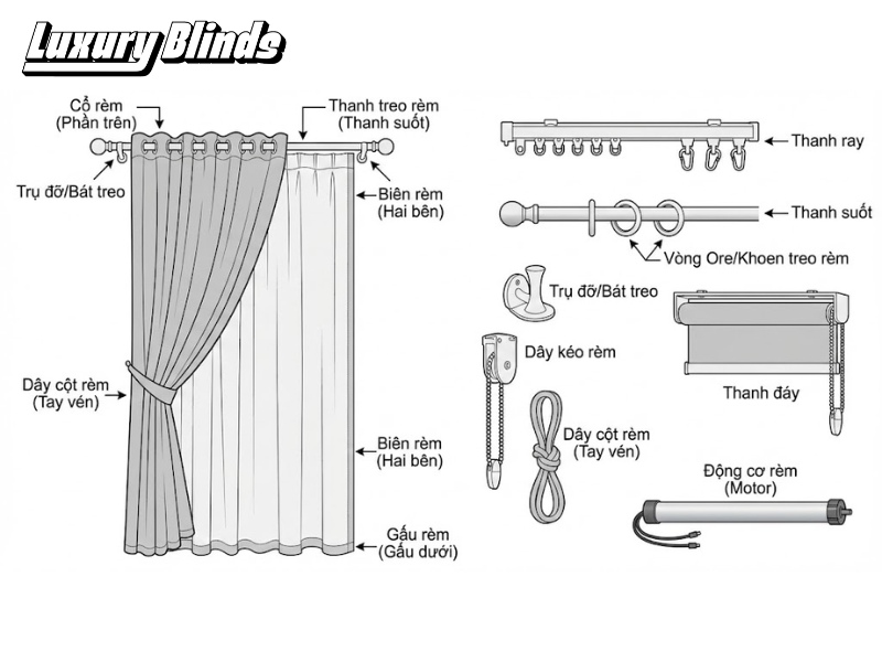 Cấu tạo và phụ kiện của rèm cửa