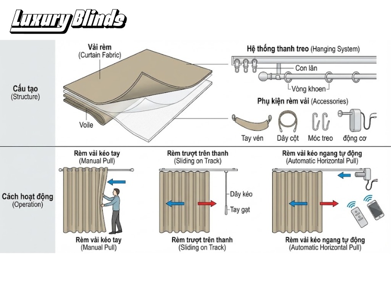 Cấu tạo và cách hoạt động của rèm vải