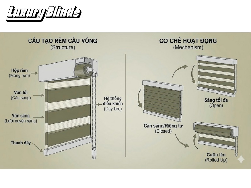Cấu tạo và cơ chế hoạt động rèm cầu vồng