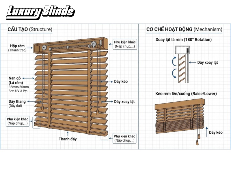 Cấu tạo và cơ chế hoạt động rèm gỗ